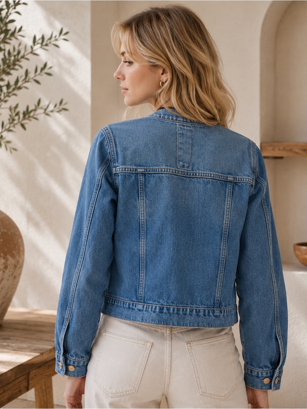 Michael Kors Blue Cropped Denim Jacket with Pocket Flaps - Picture 3 of 6